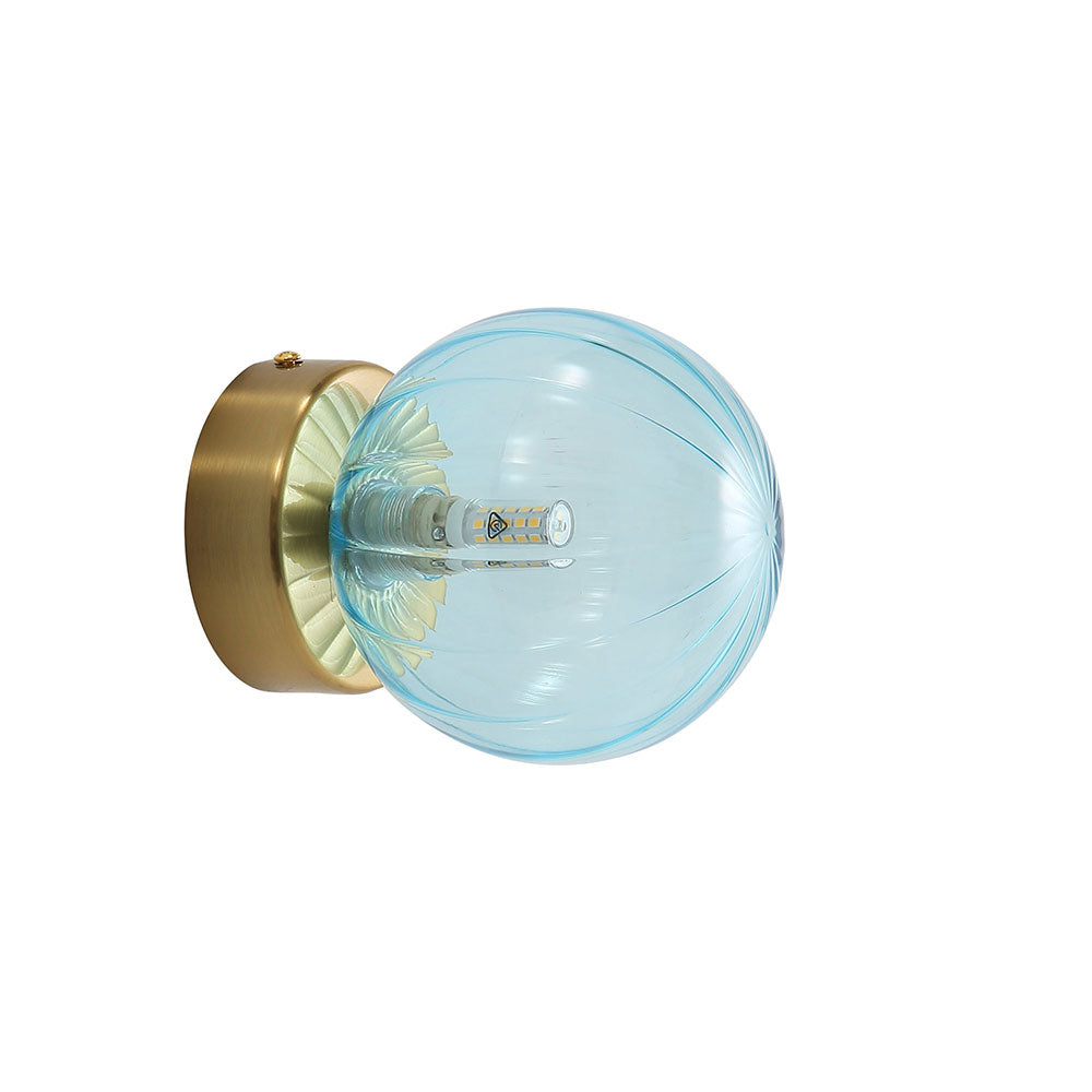 Juni G9 Blue IP44 Ribbed Optic Glass Wall Light - OL54229BL