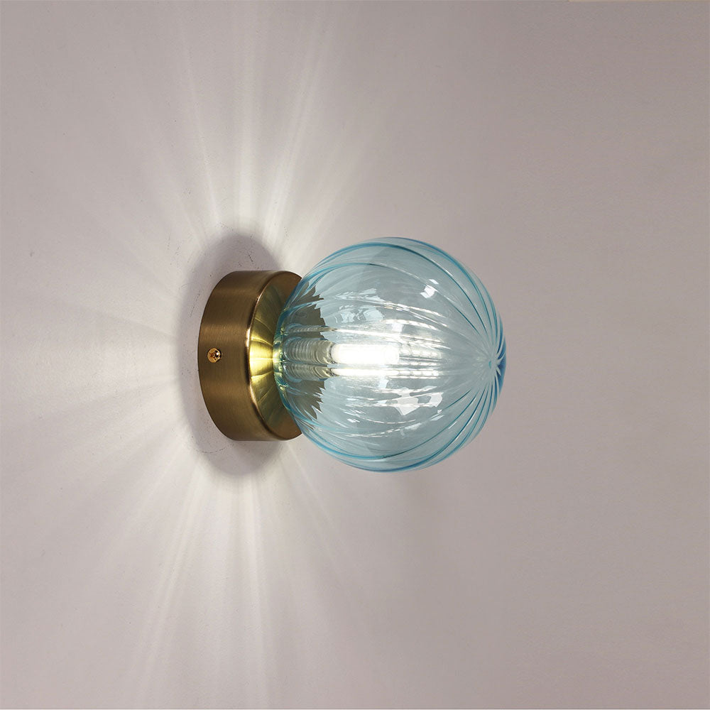 Juni G9 Blue IP44 Ribbed Optic Glass Wall Light - OL54229BL