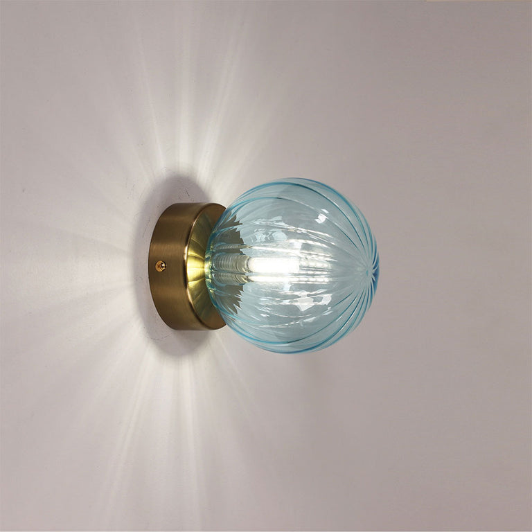Juni G9 Blue IP44 Ribbed Optic Glass Wall Light - OL54229BL