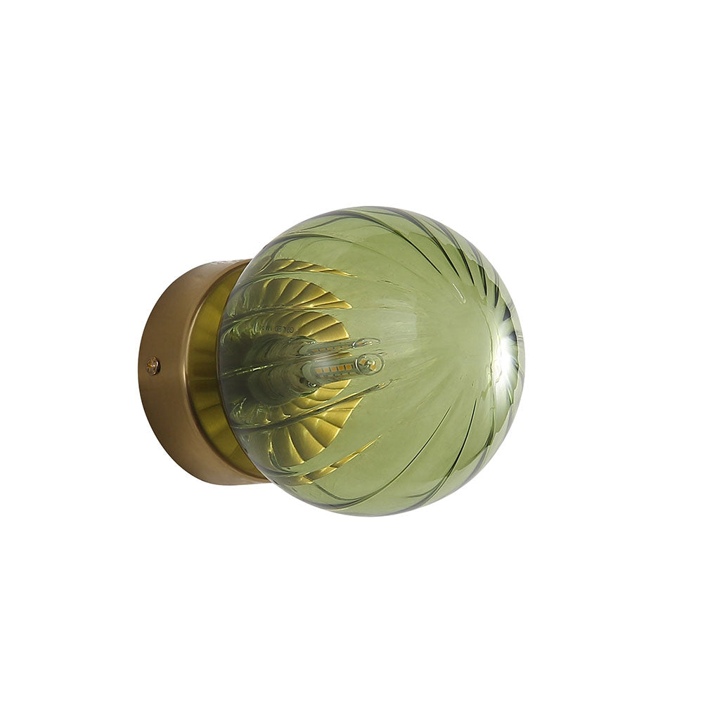 Juni G9 Green IP44 Ribbed Optic Glass Wall Light - OL54229GN