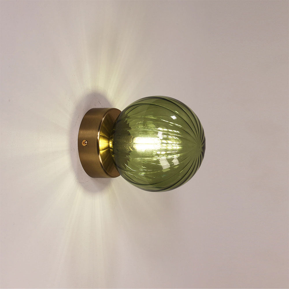 Juni G9 Green IP44 Ribbed Optic Glass Wall Light - OL54229GN