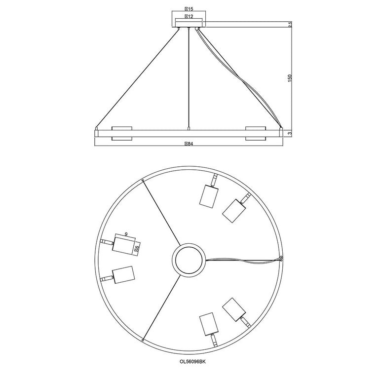 Pano 6 Light 240V GU10 Pendant Black - OL56096BK