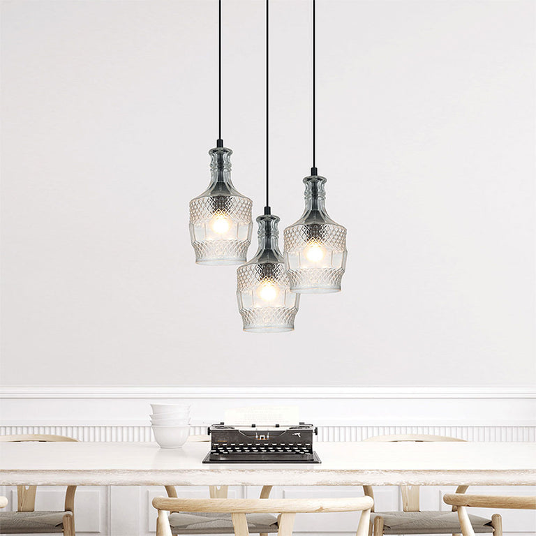 Decant 3 Retro Vintage Cut Glass Pendant Clear - OL63503CL
