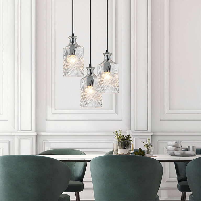 Decant 4 Retro Vintage Cut Glass Pendant Clear - OL63504CL