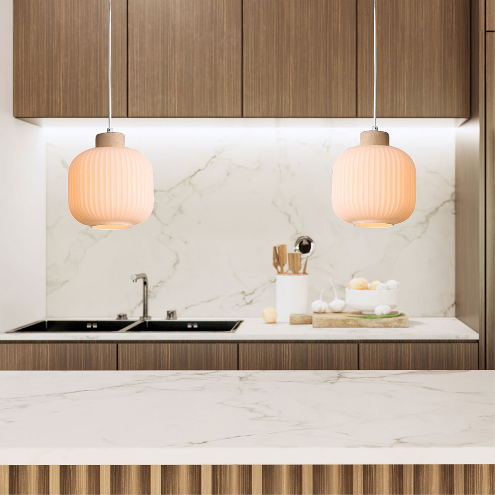 Bolli.200 Real Timber & Opal Glass Pendant - OL63725/20OM