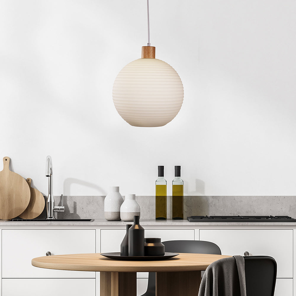 Twillo.30 Real Timber & Opal Glass Pendant - OL63735/30OM