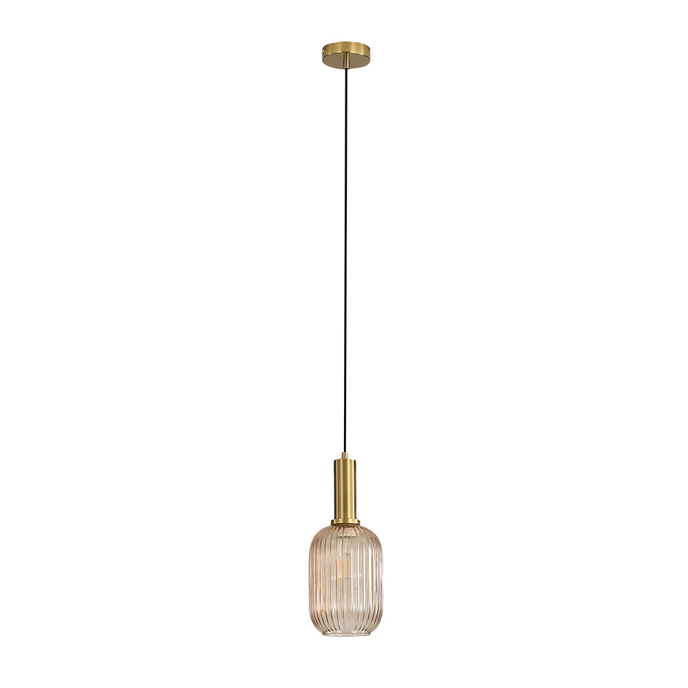LUXE.130 Ribbed Glass Pendant Amber - OL63751/13AM