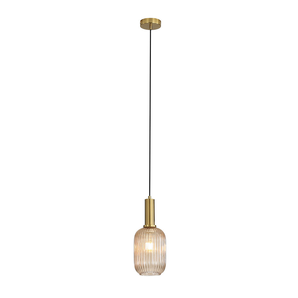 LUXE.130 Ribbed Glass Pendant Amber - OL63751/13AM