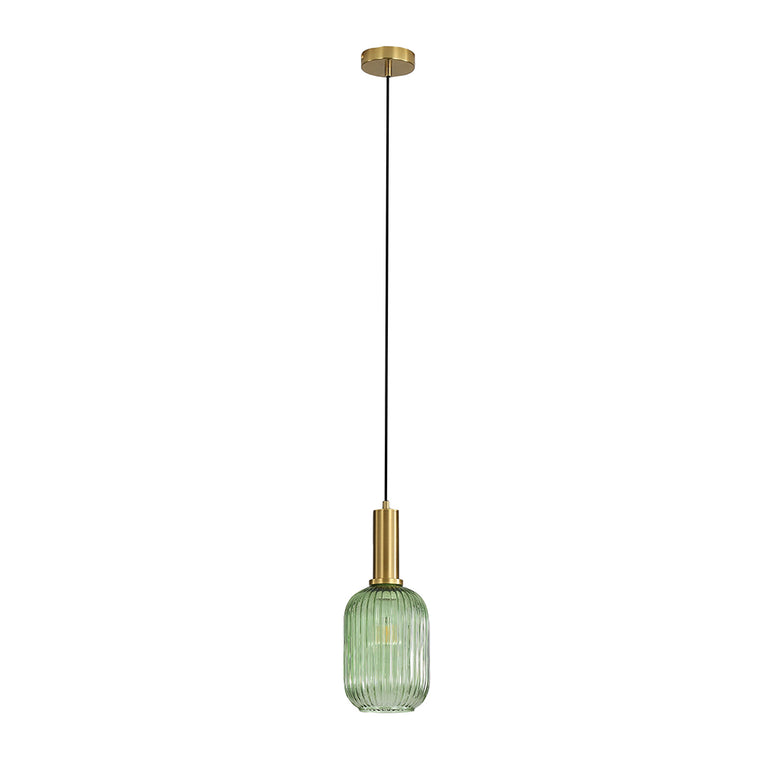 LUXE.130 Ribbed Glass Pendant Green - OL63751/13GN