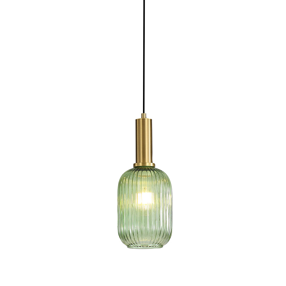 LUXE.130 Ribbed Glass Pendant Green - OL63751/13GN