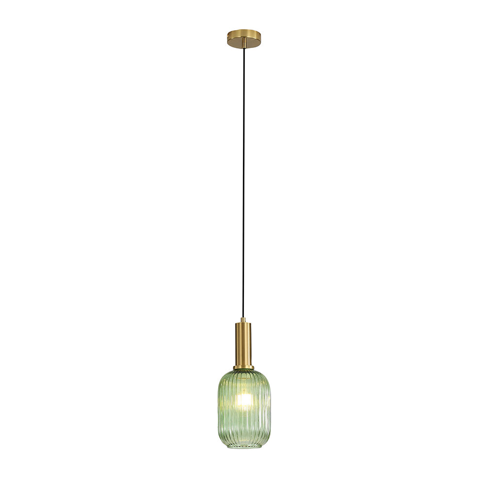 LUXE.130 Ribbed Glass Pendant Green - OL63751/13GN
