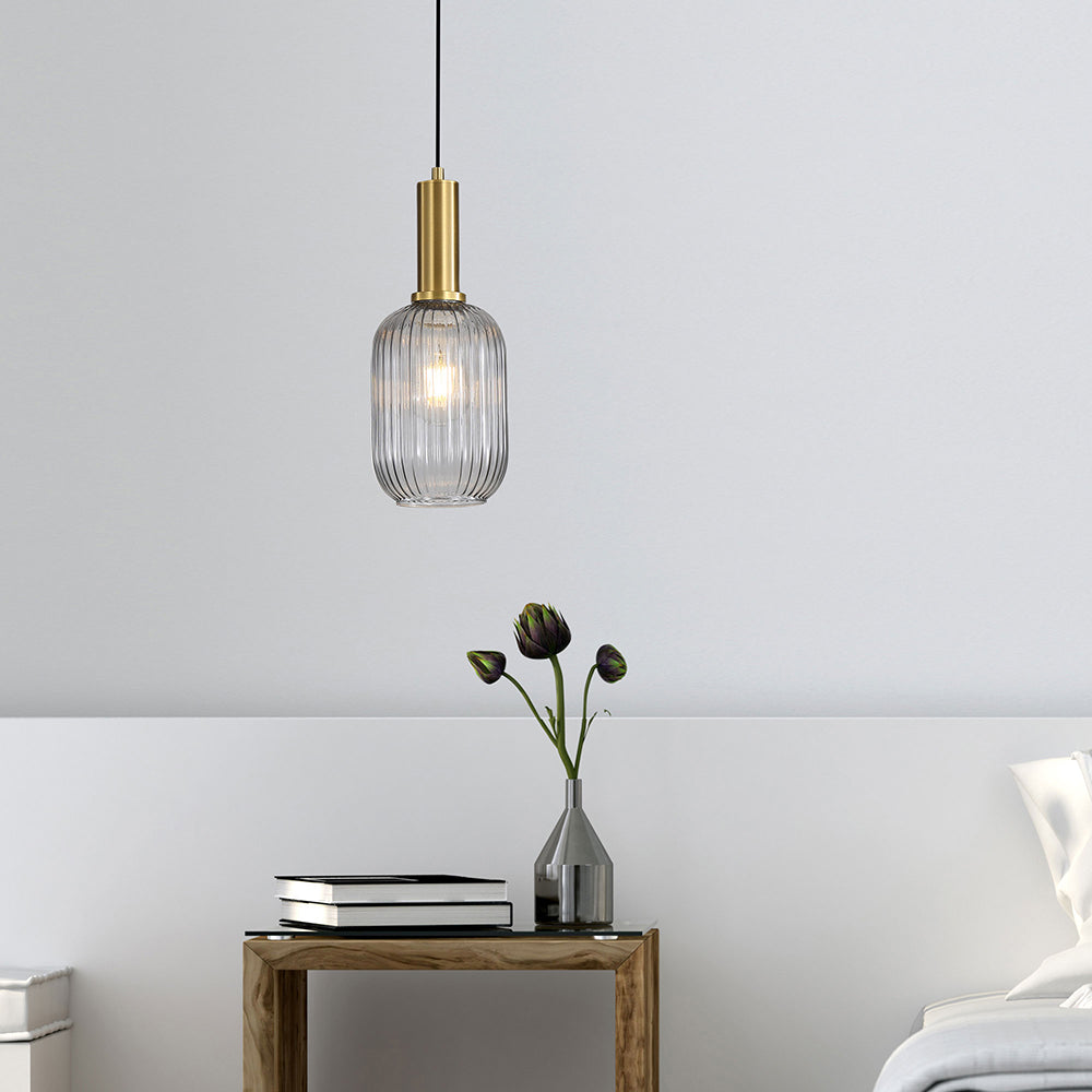 LUXE.130 Ribbed Glass Pendant Smoke - OL63751/13SM