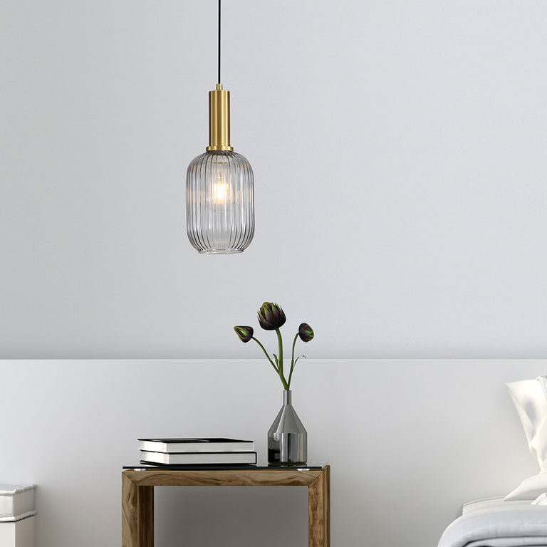LUXE.130 Ribbed Glass Pendant Smoke - OL63751/13SM