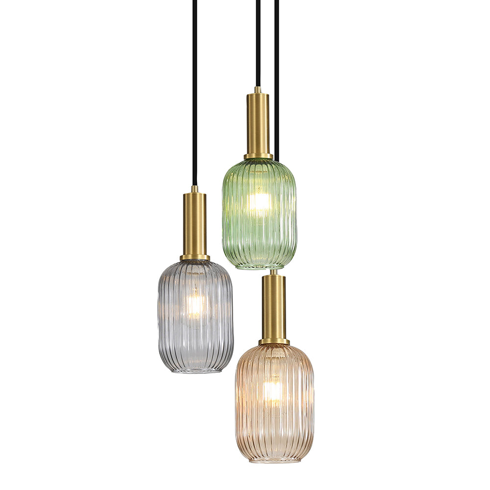 Luxe Trilight 3 Light Ribbed Glass Pendant - OL63753/13MX