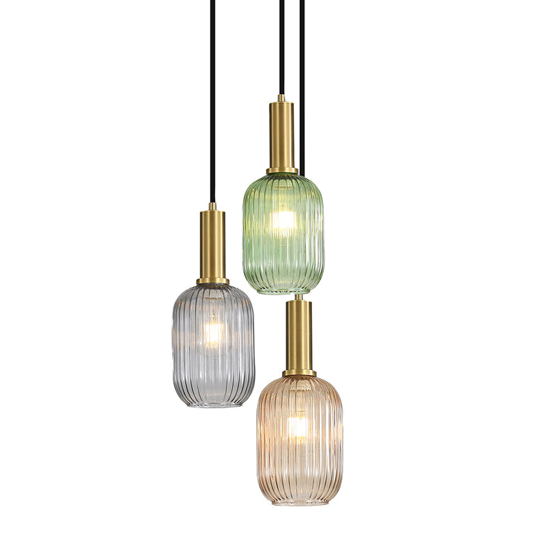 Luxe Trilight 3 Light Ribbed Glass Pendant - OL63753/13MX