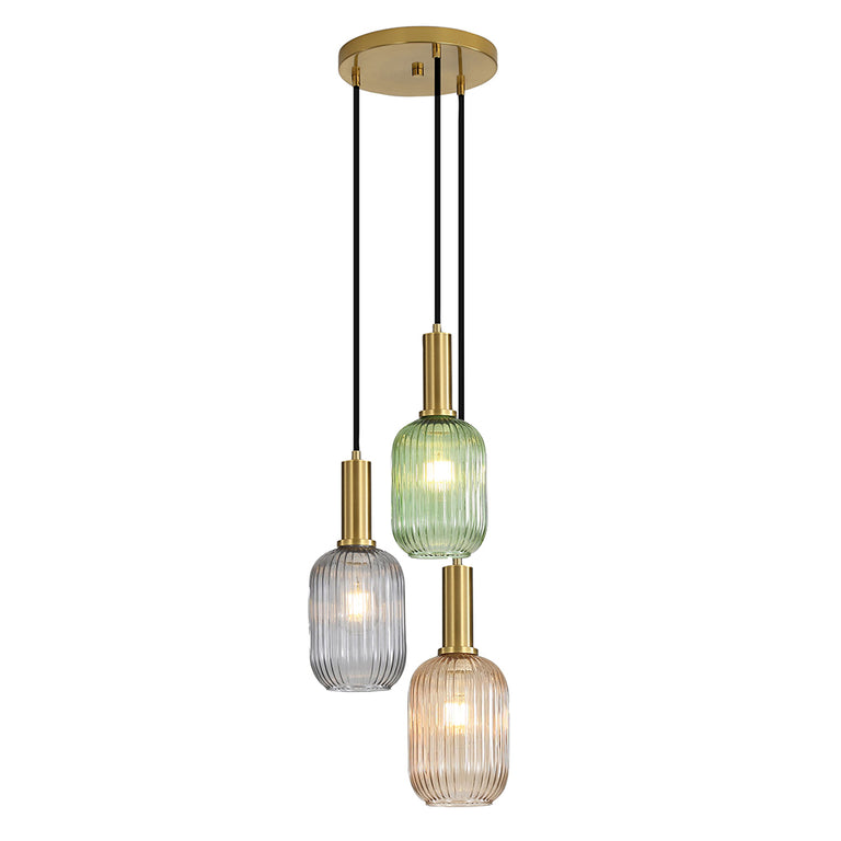 Luxe Trilight 3 Light Ribbed Glass Pendant - OL63753/13MX
