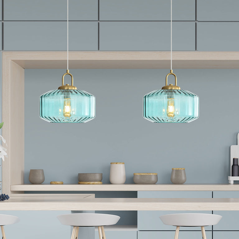 Clarise Geometric Glass Pendant Blue - OL63811BL