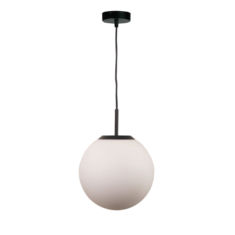 Orbit.25 Matt Black and Opal Matt Glass Pendant - OL64107/25BK
