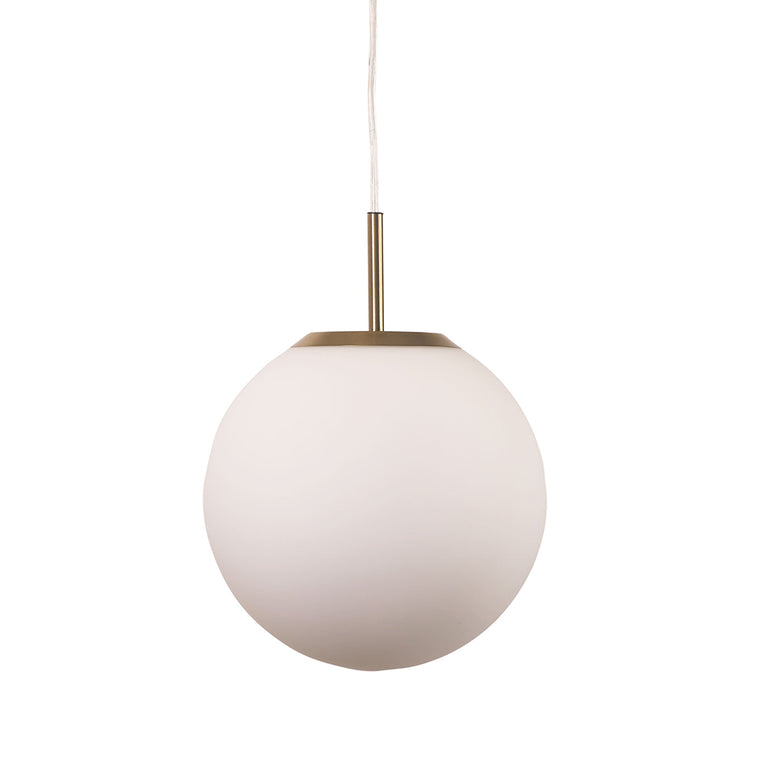 Orbit.25 Satin Brass and Opal Matt Glass Pendant - OL64107/25SB