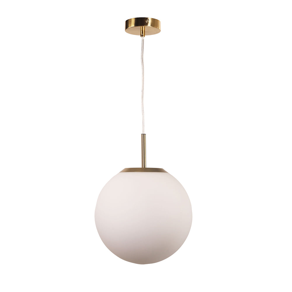 Orbit.25 Satin Brass and Opal Matt Glass Pendant - OL64107/25SB