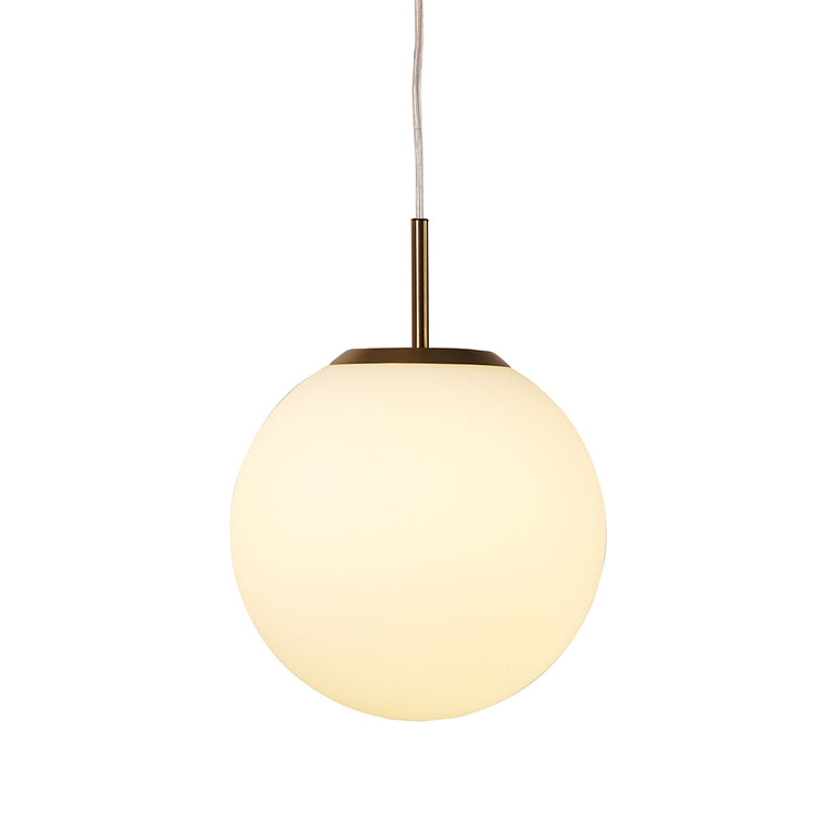 Orbit.25 Satin Brass and Opal Matt Glass Pendant - OL64107/25SB