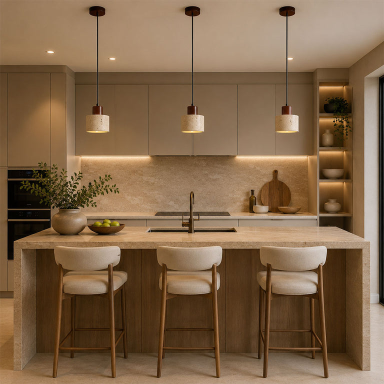 Tibur.120 Travertine and Wood Pendant - OL64752