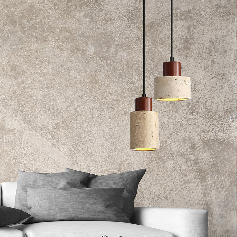 Tibur.100 Travertine and Wood Pendant - OL64751