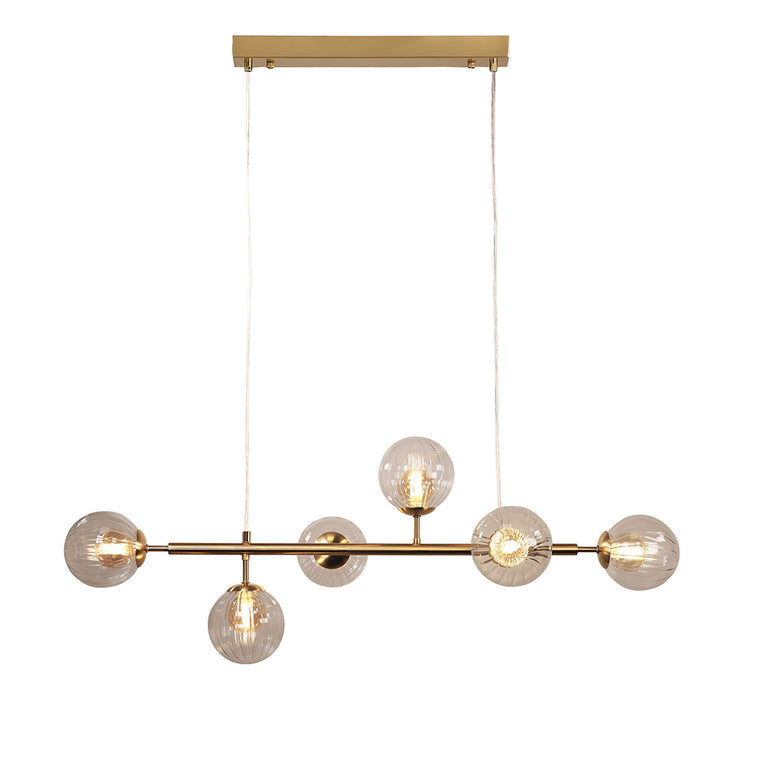 VOLLI.6 Satin Brass 6 Light Optic Glass Pendant - OL65015/6SB