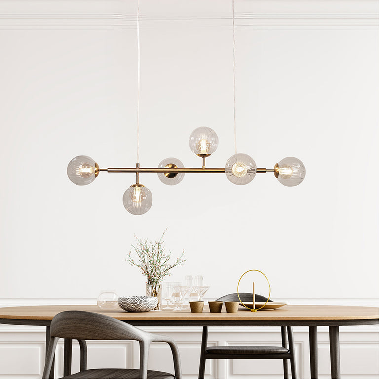 VOLLI.6 Satin Brass 6 Light Optic Glass Pendant - OL65015/6SB