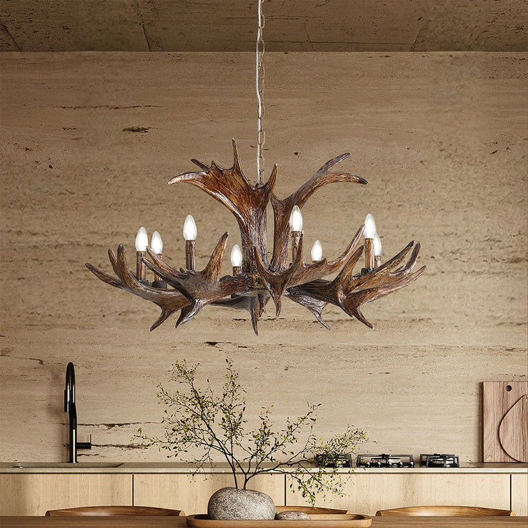 Ramure 8 Light Deer Antler Designer Pendant - OL65281/8