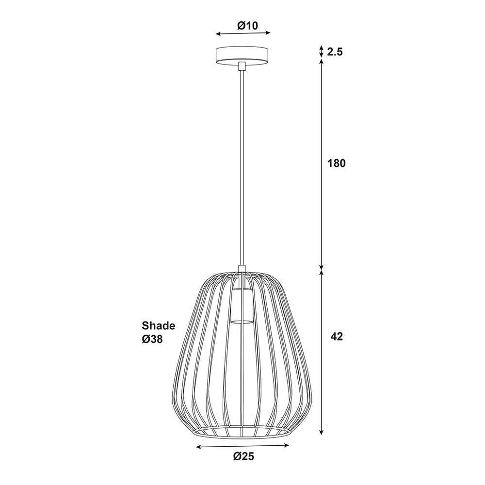 Pera.38 Metal Wire Pendant Black - OL68778/38BK