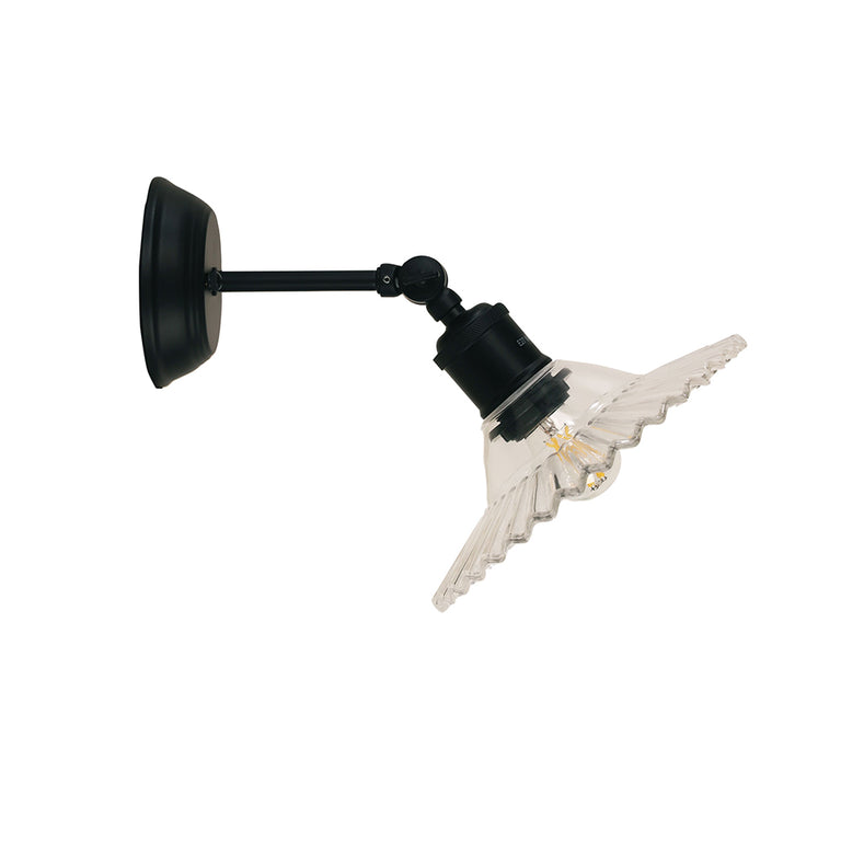 Croydon Clear Pleated Glass Wall Light Clear / Black - OL69441BK/CL