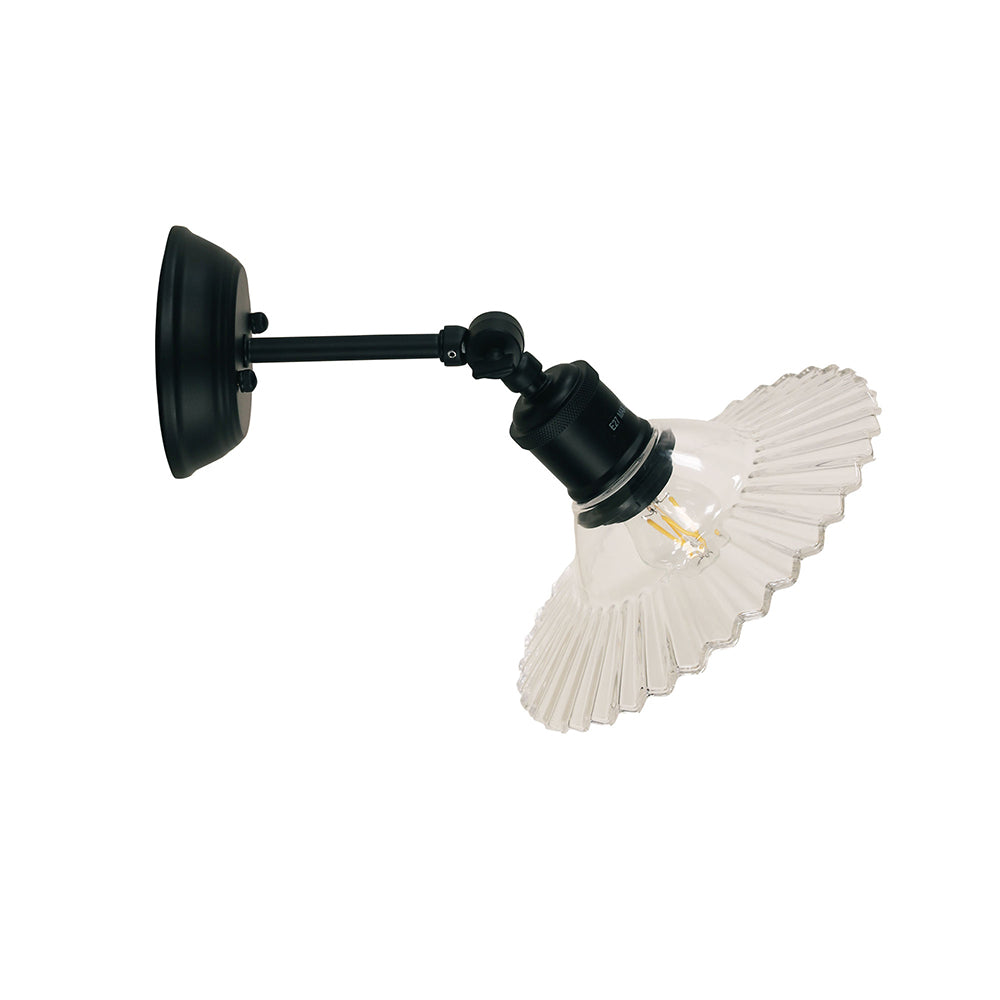 Croydon Clear Pleated Glass Wall Light Clear / Black - OL69441BK/CL