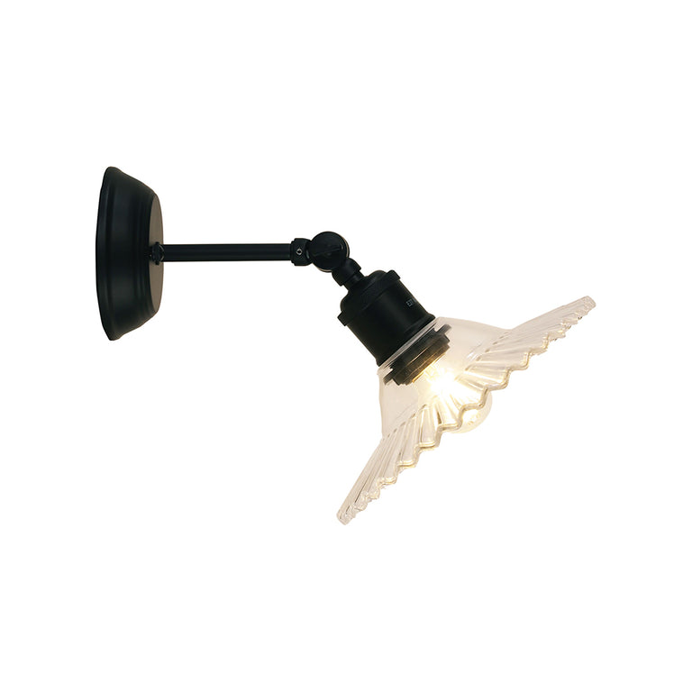 Croydon Clear Pleated Glass Wall Light Clear / Black - OL69441BK/CL