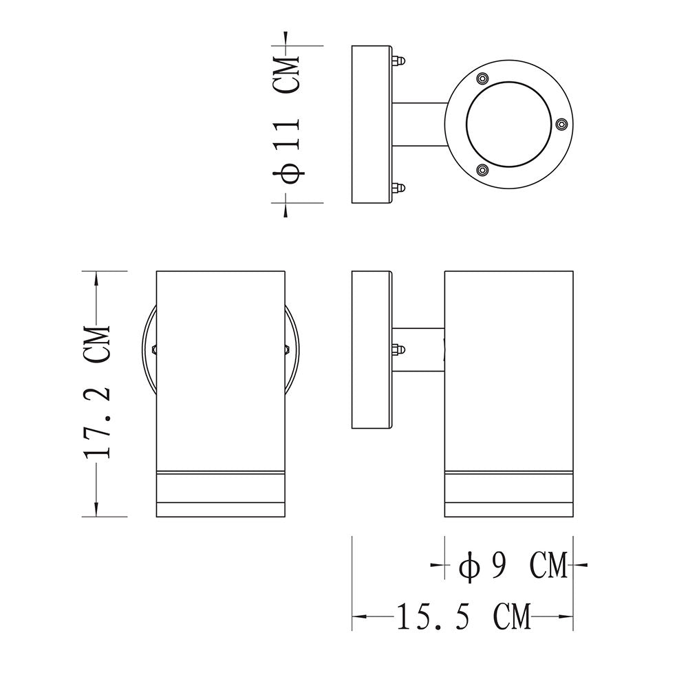 Tove 240V GU10 Fixed Wall Pillar Light Black - OL7461BK