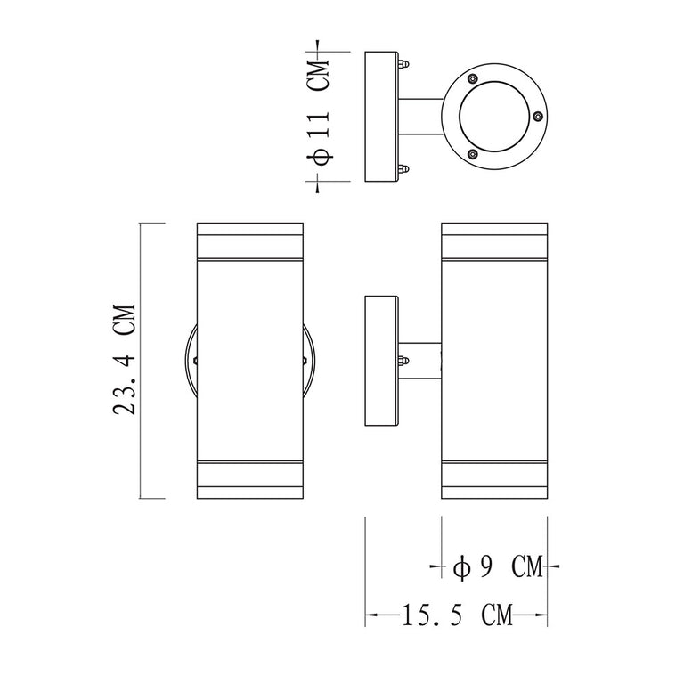 Tove 240V GU10 Up & Down Wall Pillar Light Black - OL7462BK