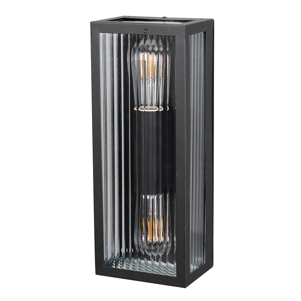 Chicago 2 Light Reeded Glass Outdoor Wall Light Black - OL7652BK