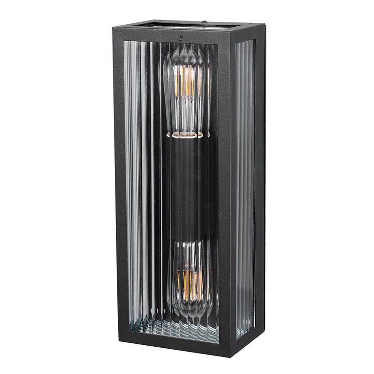 Chicago 2 Light Reeded Glass Outdoor Wall Light Black - OL7652BK