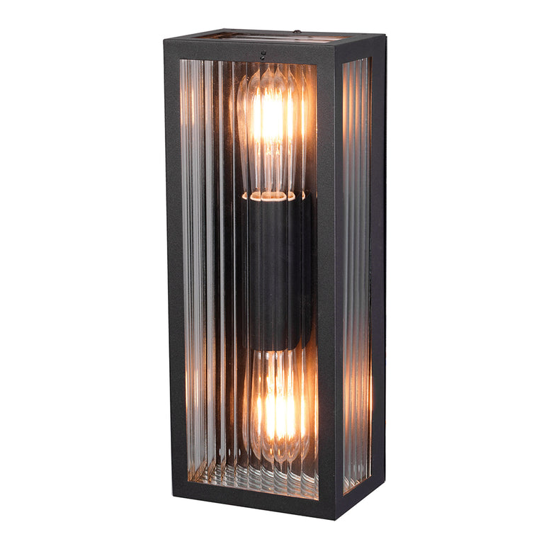 Chicago 2 Light Reeded Glass Outdoor Wall Light Black - OL7652BK
