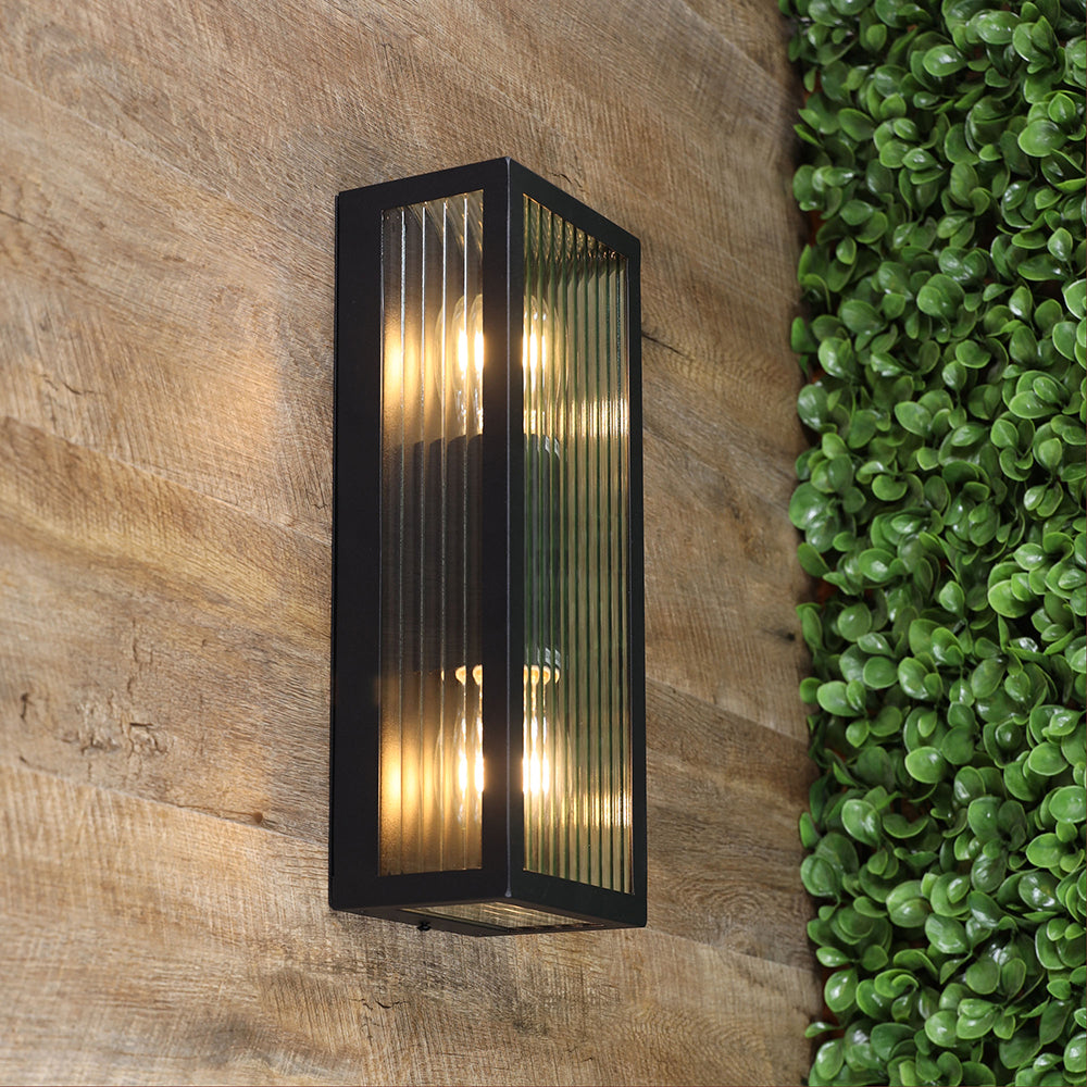 Chicago 2 Light Reeded Glass Outdoor Wall Light Black - OL7652BK