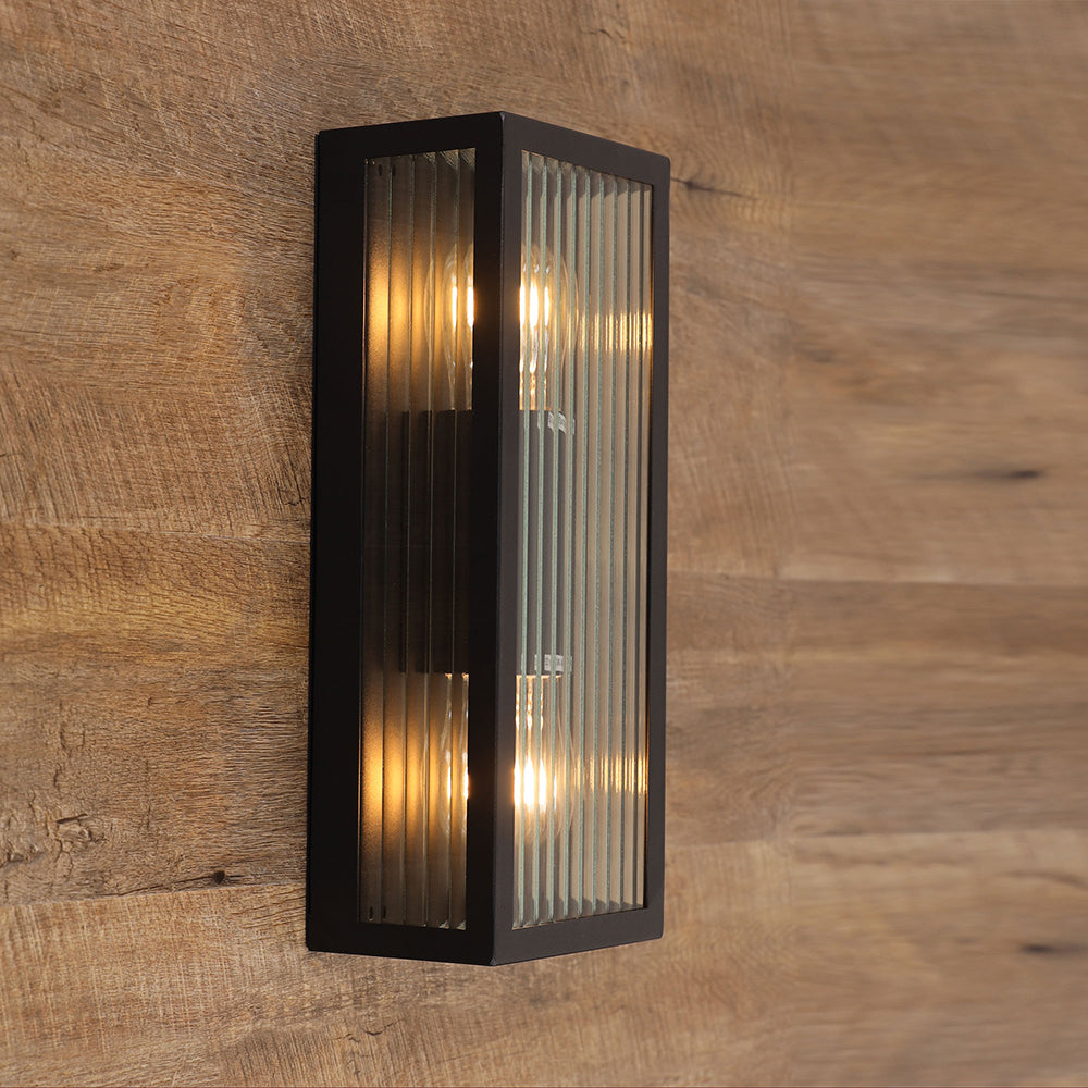 Chicago 2 Light Reeded Glass Outdoor Wall Light Black - OL7652BK
