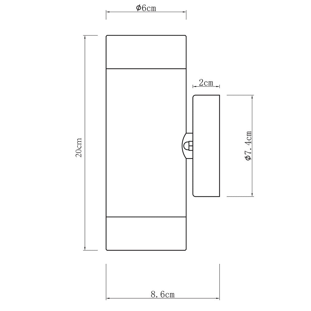 Zeta 240V GU10 Up & Down Wall Pillar Light Black - OL7775/2BK