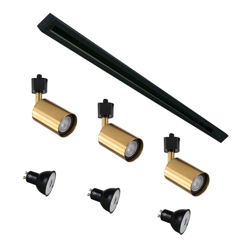 Bridge Single Circuit 3 Light LED Track Kit Black & Brass / Cool White - OL85307