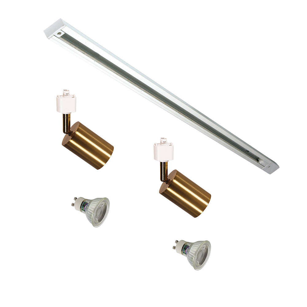 Bridge Single Circuit 2 Light LED Track Kit White & Brass / Cool White - OL85310