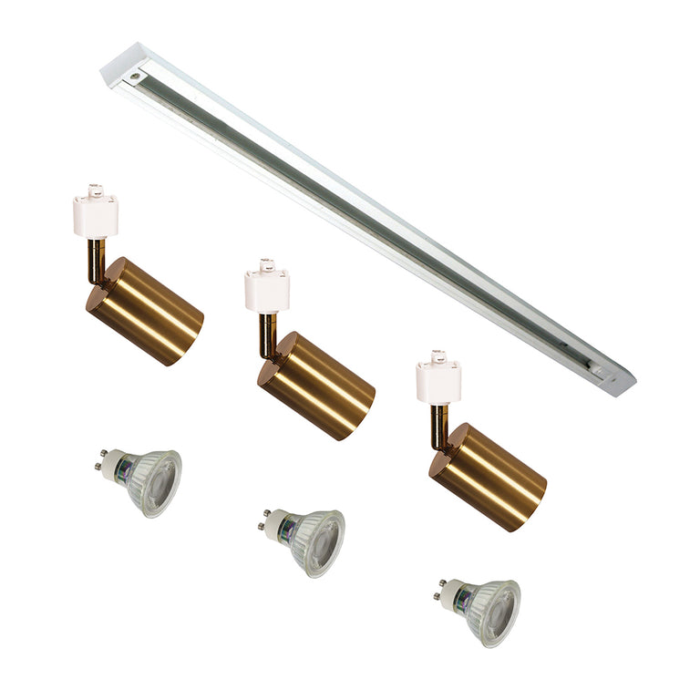 Bridge Single Circuit 3 Light LED Track Kit White & Brass / Cool White - OL85312