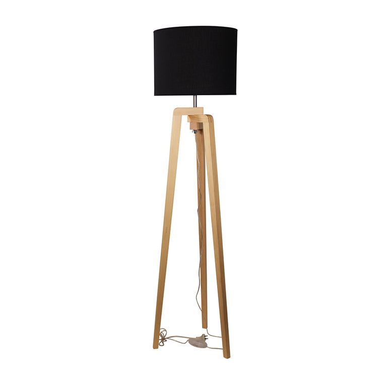 Lund Scandi Timber Tripod Floor Lamp Black - OL93525BK