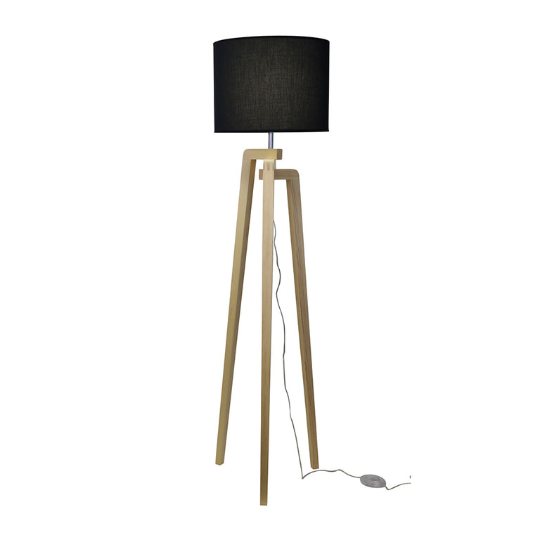 Lund Scandi Timber Tripod Floor Lamp Black - OL93525BK