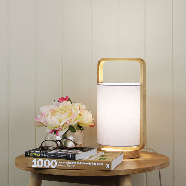 Lucia Natural Timber & Cotton Table Lamp Grey - OL93611GY