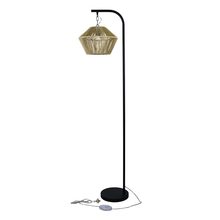Jess Floor Lamp Black With Padang 33 String Shade - OL93773BK + OL64485/33