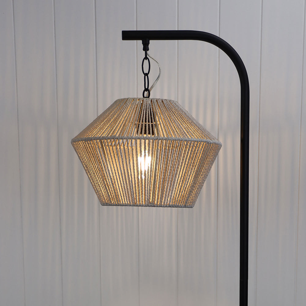 Jess Floor Lamp Black With Padang 33 String Shade - OL93773BK + OL64485/33